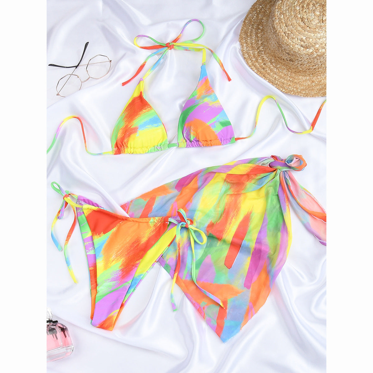 Bikini Three Piece Bikini Swimsuit Tie Dye Split Ladies Swimwear