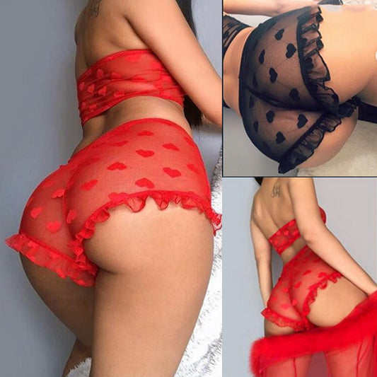 Mesh Sheer Bra Set Underwear Women's Lingerie Underwear Ruffle Lingerie Lace Mesh Sleepwear