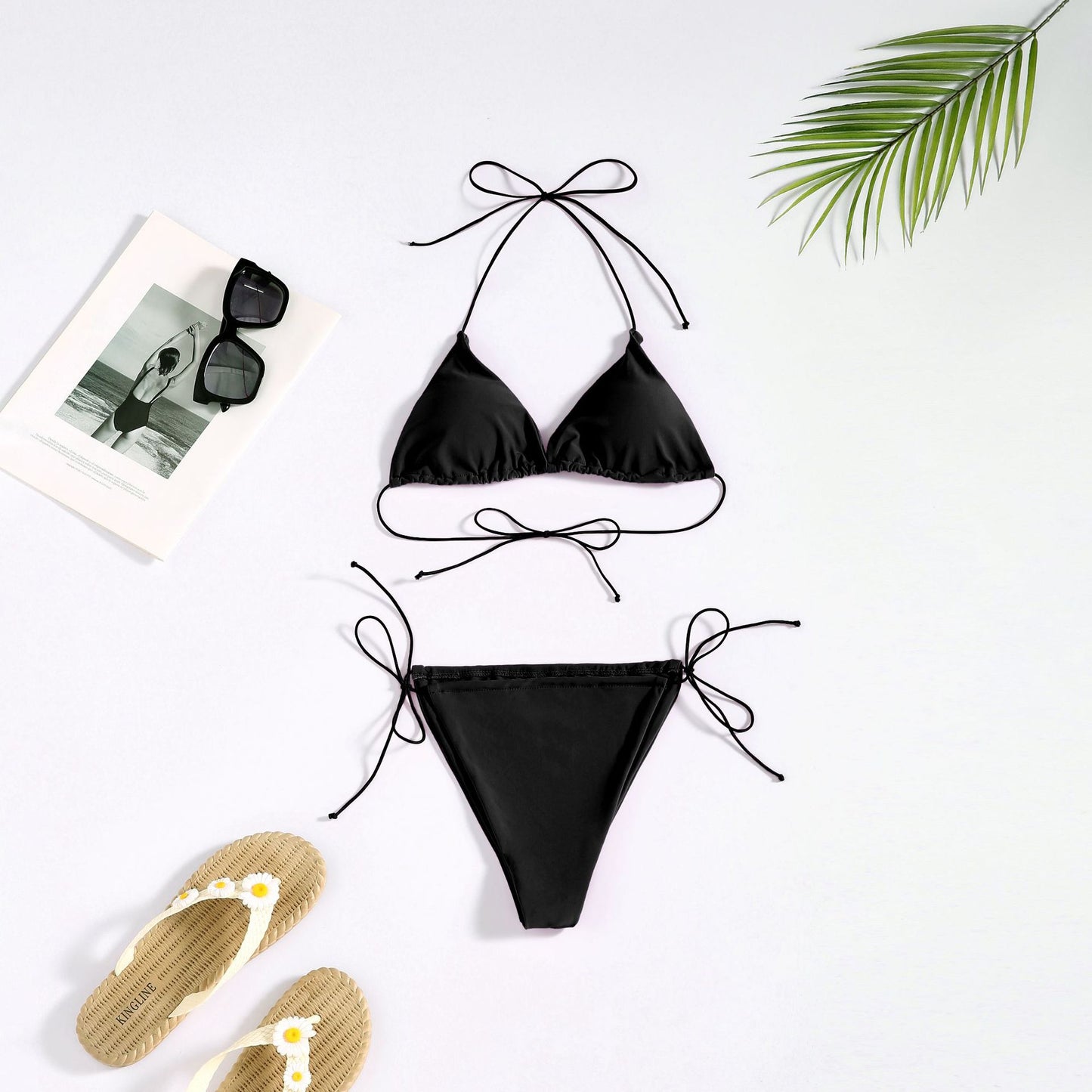 Bikini Ladies Swimwear String Strap Triangle European Bikini Three Point Swimsuit Split