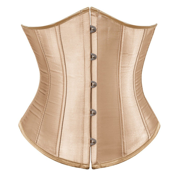 Court Satin Waistband Waist Clip Women's Body Sculpting Belly Belt Short Satin Rubber Bone Waist Corset