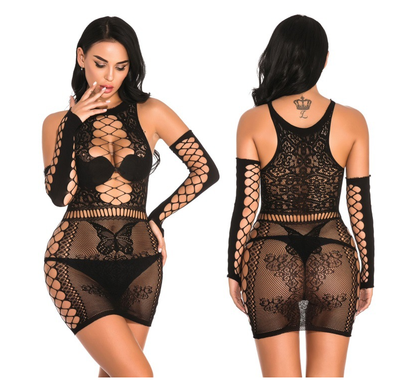 Erotic Babydoll Underwear Women's Black Lace Nightdress