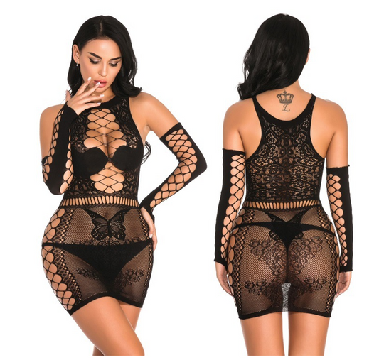 Erotic Babydoll Underwear Women's Black Lace Nightdress